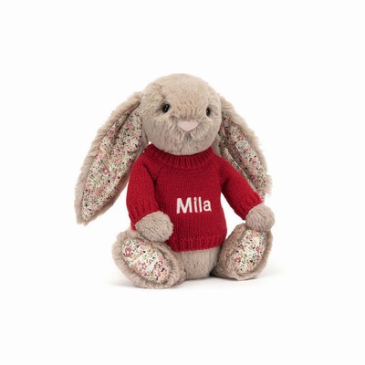 Jellycat Blossom Bea Beige Bunny with Red Jumper UK | 39857AGSK